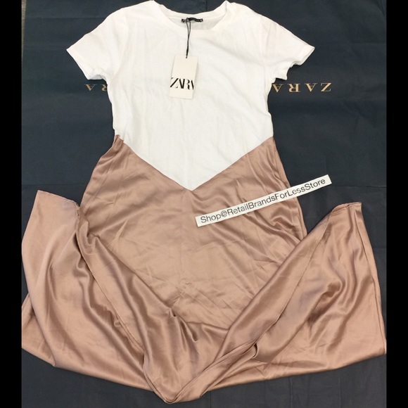 ZARA TWO TONE SATIN CONTRASTING MIDI MAXI DRESS - Picture 3 of 10